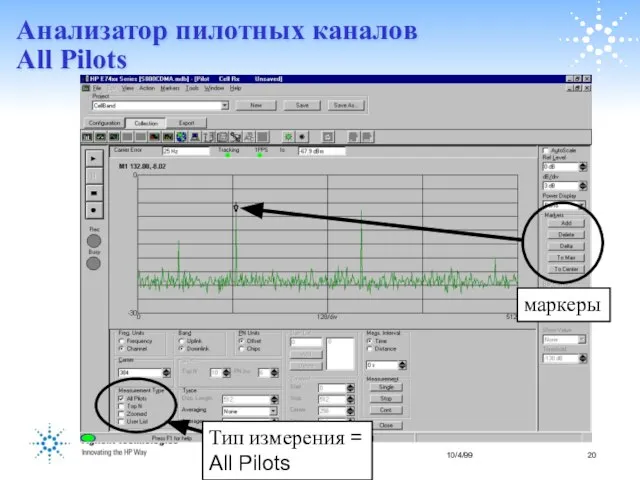 Анализатор пилотных каналов All Pilots Тип измерения = All Pilots маркеры