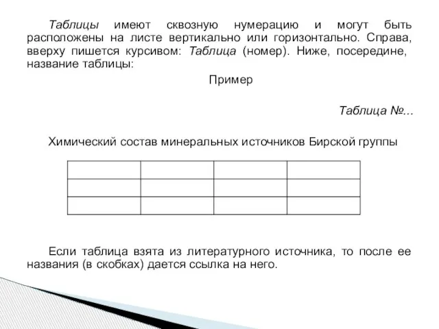 Таблицы имеют сквозную нумерацию и могут быть расположены на листе вертикально или