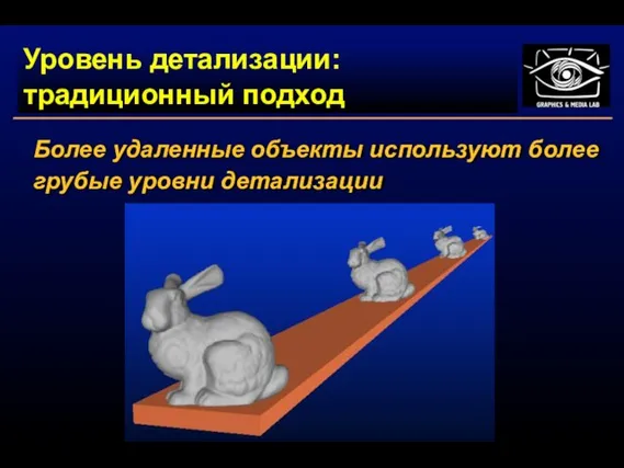 Уровень детализации: традиционный подход Более удаленные объекты используют более грубые уровни детализации