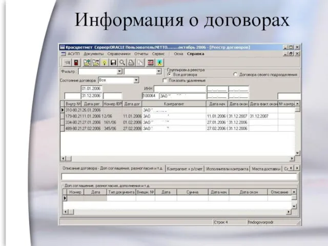 Информация о договорах