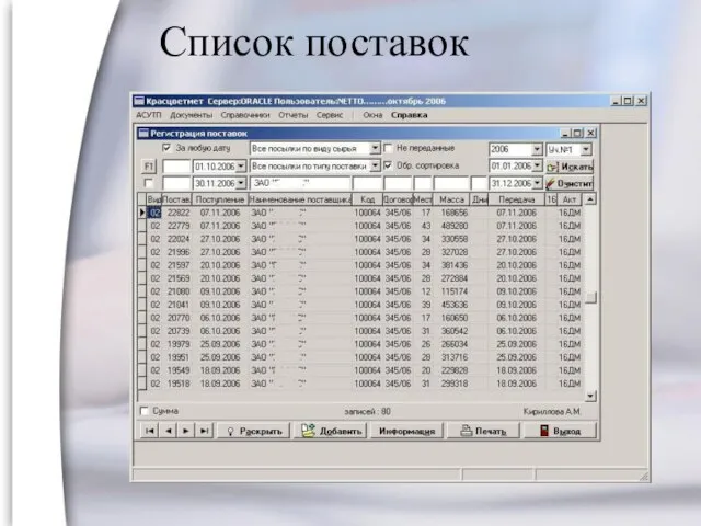 Список поставок