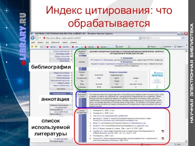 Индекс цитирования: что обрабатывается библиография аннотация список используемой литературы