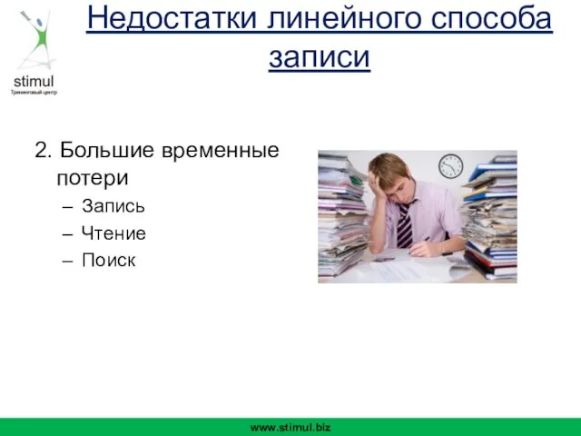 2. Большие временные потери Запись Чтение Поиск www.stimul.biz Недостатки линейного способа записи