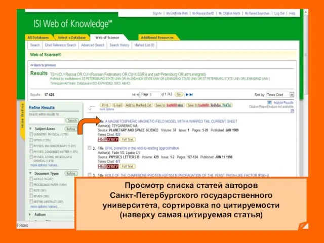 Просмотр списка статей авторов Санкт-Петербургского государственного университета, сортировка по цитируемости (наверху самая цитируемая статья)