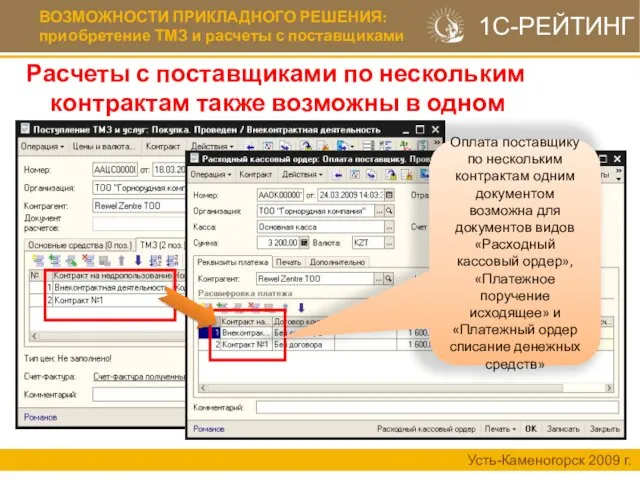 ВОЗМОЖНОСТИ ПРИКЛАДНОГО РЕШЕНИЯ: приобретение ТМЗ и расчеты с поставщиками Усть-Каменогорск 2009 г.