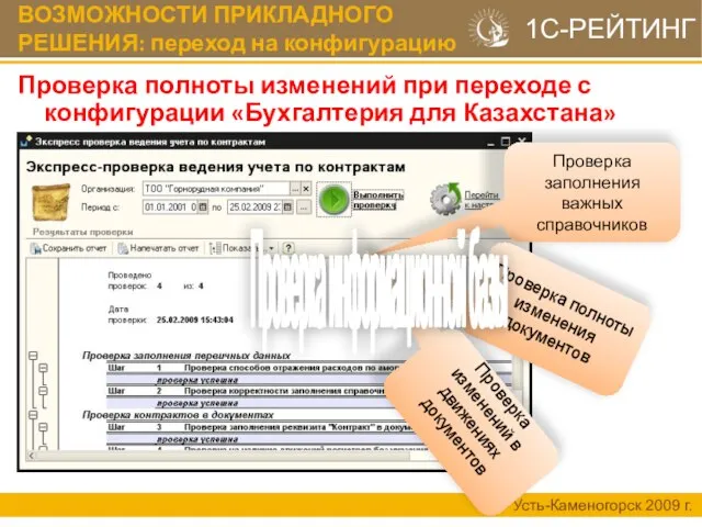 ВОЗМОЖНОСТИ ПРИКЛАДНОГО РЕШЕНИЯ: переход на конфигурацию Проверка полноты изменений при переходе с