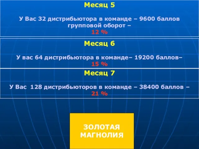 Месяц 5 У Вас 32 дистрибьютора в команде – 9600 баллов групповой