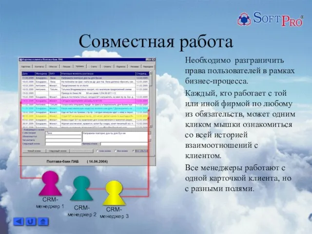 Совместная работа Необходимо разграничить права пользователей в рамках бизнес-процесса. Каждый, кто работает