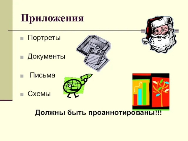 Приложения Портреты Документы Письма Схемы Должны быть проаннотированы!!!