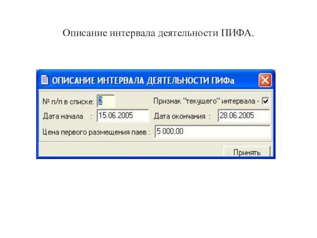 Описание интервала деятельности ПИФА.