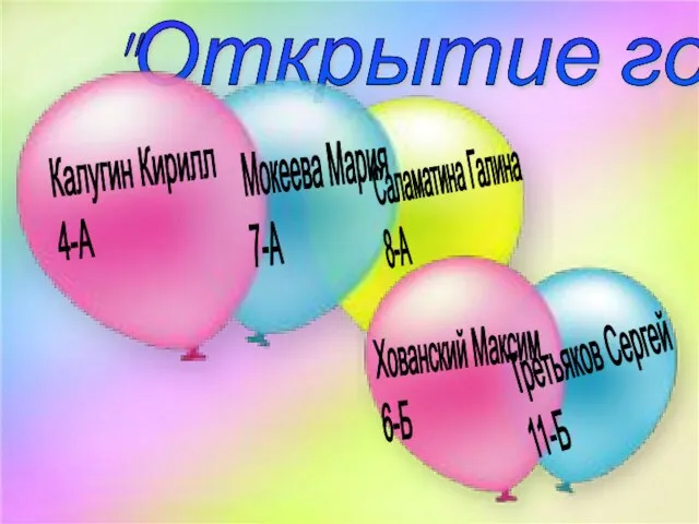 "Открытие года" Саламатина Галина 8-А Третьяков Сергей 11-Б Мокеева Мария 7-А Калугин