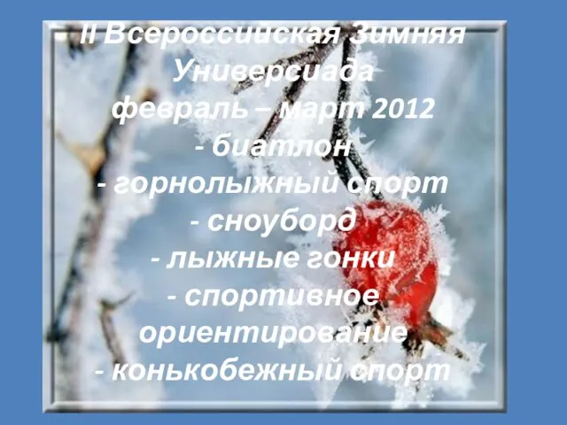 II Всероссийская Зимняя Универсиада февраль – март 2012 - биатлон - горнолыжный