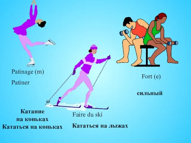 Patinage (m) Patiner Faire du ski Fort (e) Катание на коньках Кататься