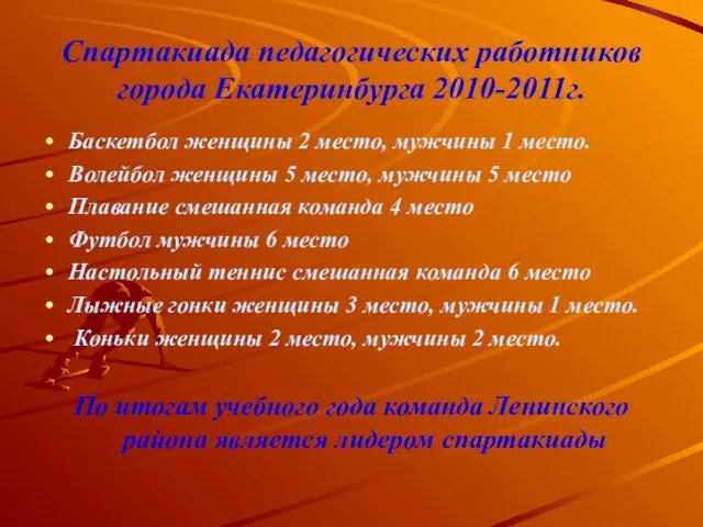 Спартакиада педагогических работников города Екатеринбурга 2010-2011г. Баскетбол женщины 2 место, мужчины 1