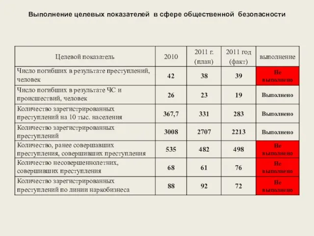 Выполнение целевых показателей в сфере общественной безопасности