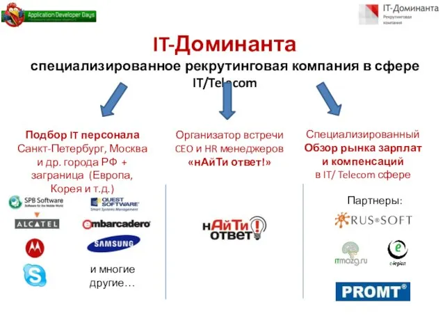 IT-Доминанта специализированное рекрутинговая компания в сфере IT/Telecom Подбор IT персонала Санкт-Петербург, Москва