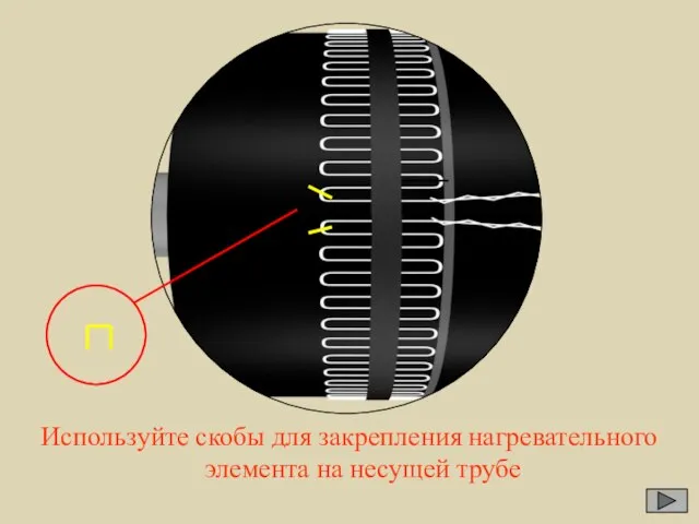 Используйте скобы для закрепления нагревательного элемента на несущей трубе