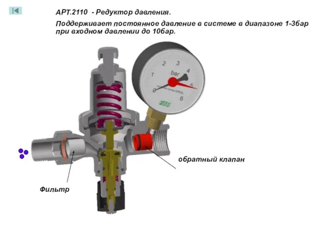 обратный клапан Фильтр АРТ.2110 - Редуктор давления. Поддерживает постоянное давление в системе