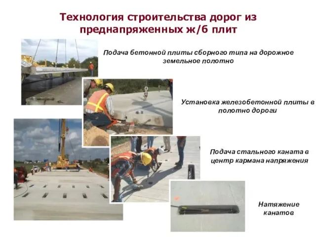 Установка железобетонной плиты в полотно дороги Подача бетонной плиты сборного типа на