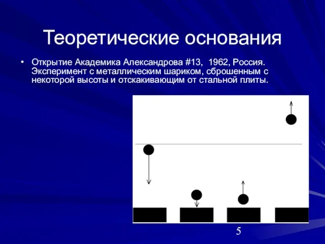 Теоретические основания Открытие Академика Александрова #13, 1962, Россия. Эксперимент с металлическим шариком,