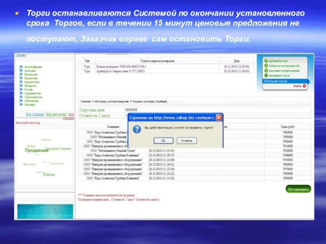 Торги останавливаются Системой по окончании установленного срока Торгов, если в течении 15