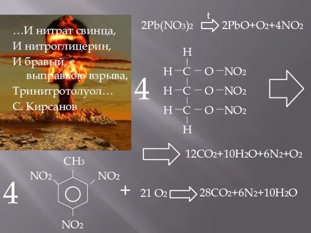 …И нитрат свинца, И нитроглицерин, И бравый, с выправкою взрыва, Тринитротолуол… С.