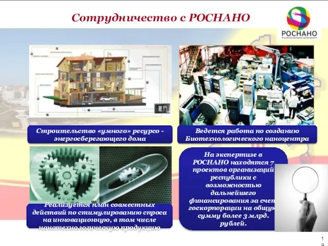 Сотрудничество с РОСНАНО Строительство «умного» ресурсо - энергосберегающего дома Ведется работа по