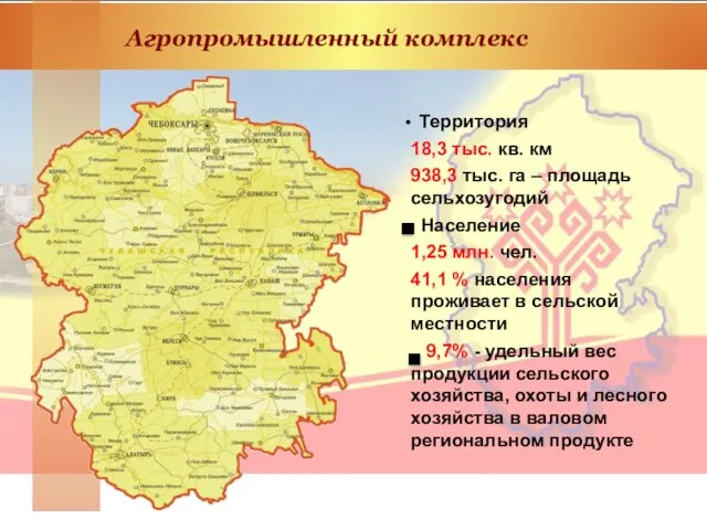 Агропромышленный комплекс Территория 18,3 тыс. кв. км 938,3 тыс. га – площадь