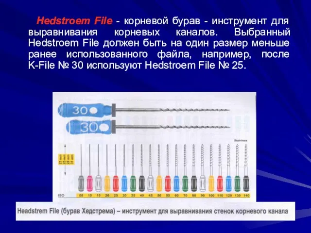 Hedstroem File - корневой бурав - инструмент для выравнивания корневых каналов. Выбранный