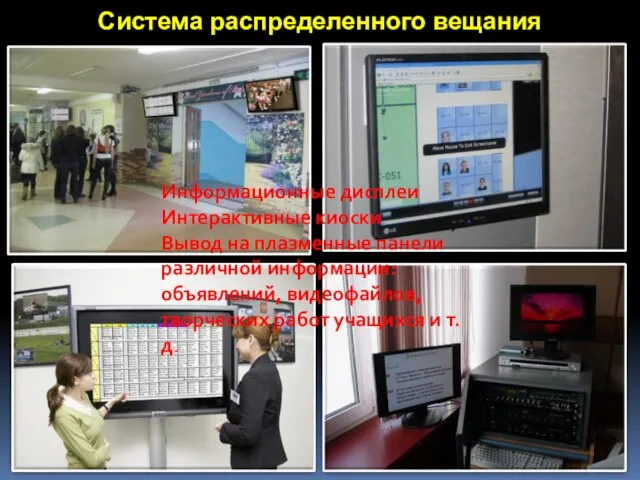 Система распределенного вещания Информационные дисплеи Интерактивные киоски Вывод на плазменные панели различной