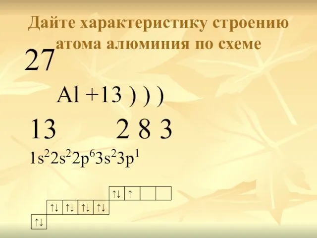 Дайте характеристику строению атома алюминия по схеме 27 Al +13 ) )