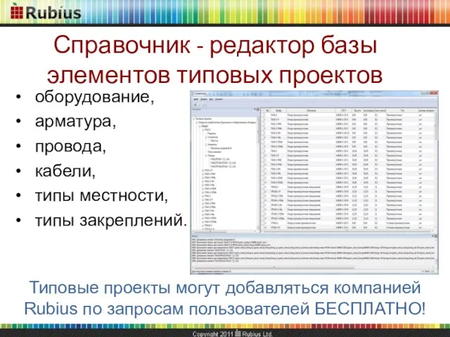 Справочник - редактор базы элементов типовых проектов оборудование, арматура, провода, кабели, типы