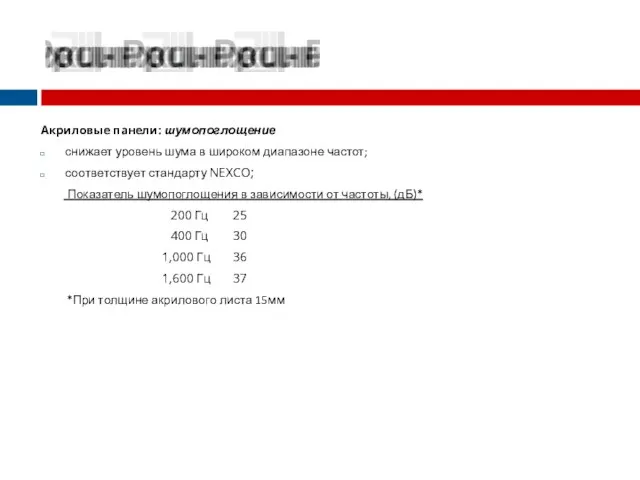 Акриловые панели: шумопоглощение снижает уровень шума в широком диапазоне частот; соответствует стандарту