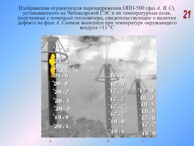 Изображения ограничителя перенапряжения ОПН-500 (фаз А, В, С), установленного на Чебоксарской ГЭС