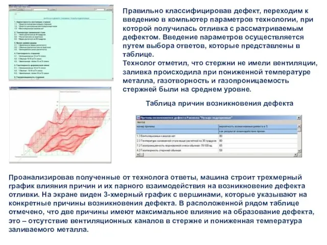 Правильно классифицировав дефект, переходим к введению в компьютер параметров технологии, при которой