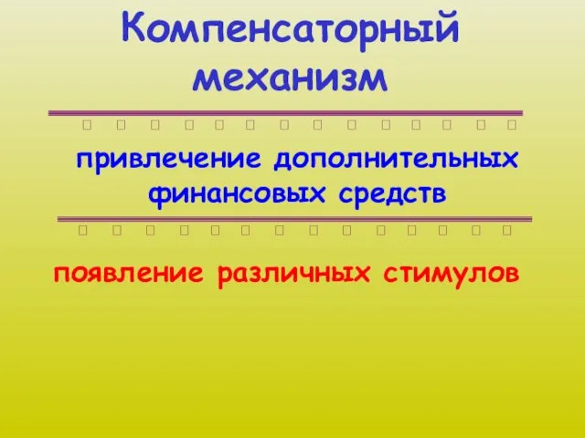 Компенсаторный механизм привлечение дополнительных финансовых средств ? ? ? ? ? ?