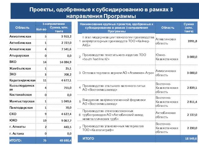 Проекты, одобренные к субсидированию в рамках 3 направления Программы