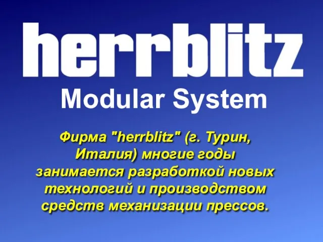 Modular System Фирма "herrblitz" (г. Турин, Италия) многие годы занимается разработкой новых