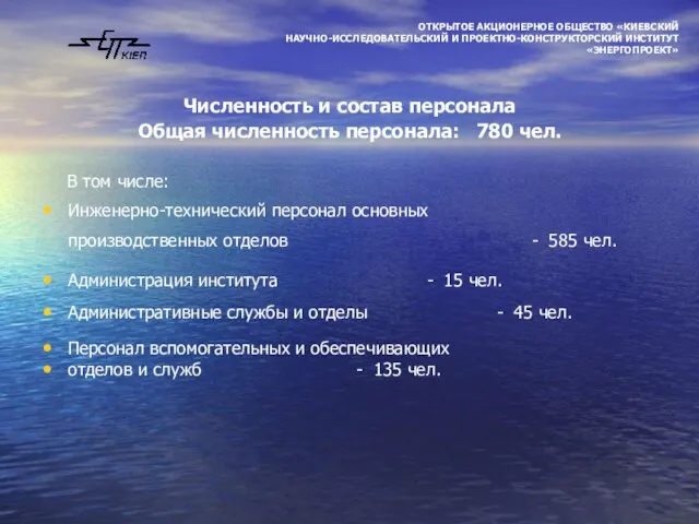 Численность и состав персонала Общая численность персонала: 780 чел. В том числе: