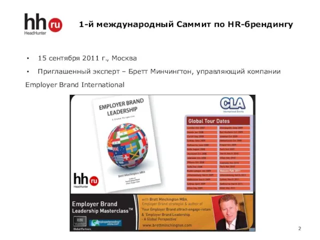 1-й международный Саммит по HR-брендингу 15 сентября 2011 г., Москва Приглашенный эксперт