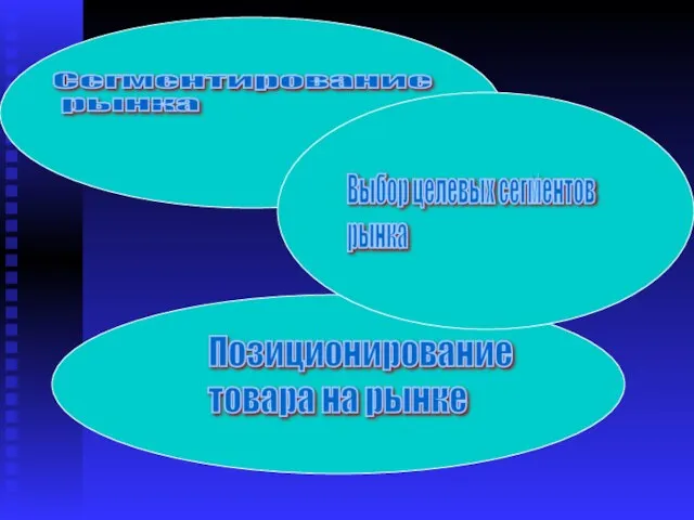 Выбор целевых сегментов рынка Позиционирование товара на рынке Сегментирование рынка