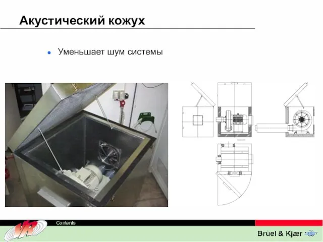 Акустический кожух Уменьшает шум системы