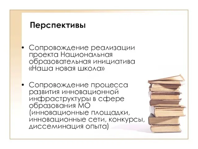 Перспективы Сопровождение реализации проекта Национальная образовательная инициатива «Наша новая школа» Сопровождение процесса