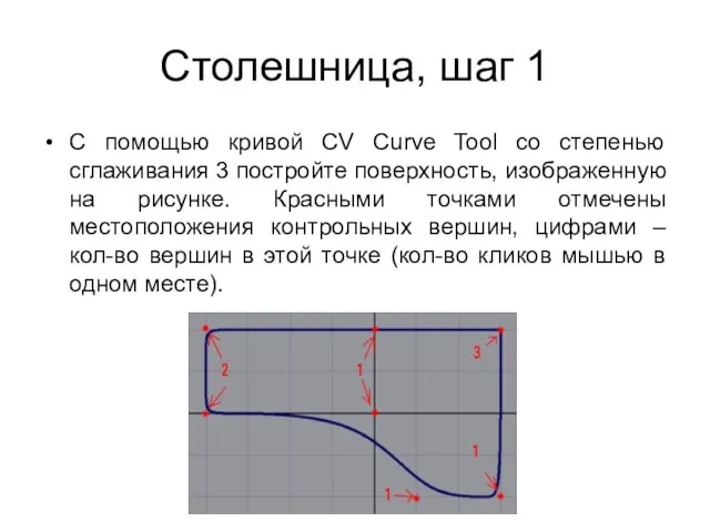 Столешница, шаг 1 С помощью кривой CV Curve Tool со степенью сглаживания