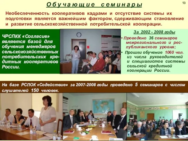 13 За 2002 - 2008 годы Проведено 36 семинаров межрегионального и рес-