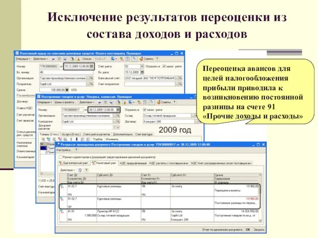 Исключение результатов переоценки из состава доходов и расходов Переоценка авансов для целей