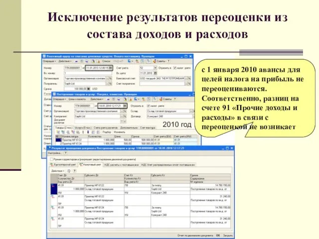 Исключение результатов переоценки из состава доходов и расходов с 1 января 2010