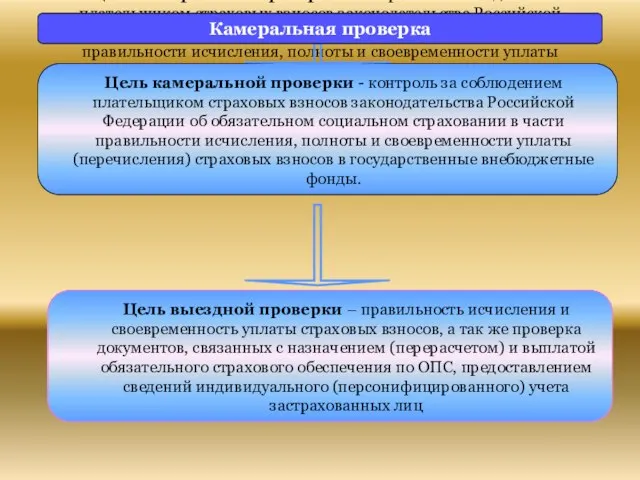 Цель камеральной проверки - контроль за соблюдением плательщиком страховых взносов законодательства Российской