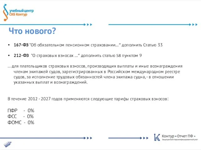 Что нового? 167-ФЗ "Об обязательном пенсионном страховании…” дополнить Статью 33 212-ФЗ "О