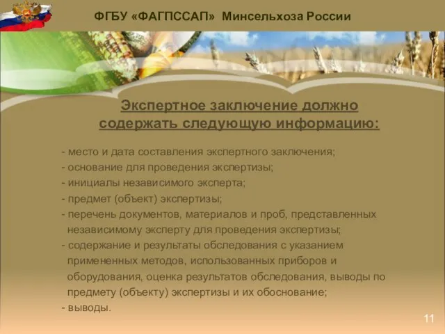 Экспертное заключение должно содержать следующую информацию: - место и дата составления экспертного